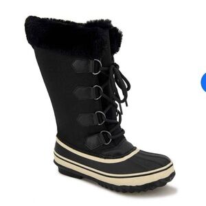 JBU Black Winter Lace-Up Fur-Trim Rain Boots